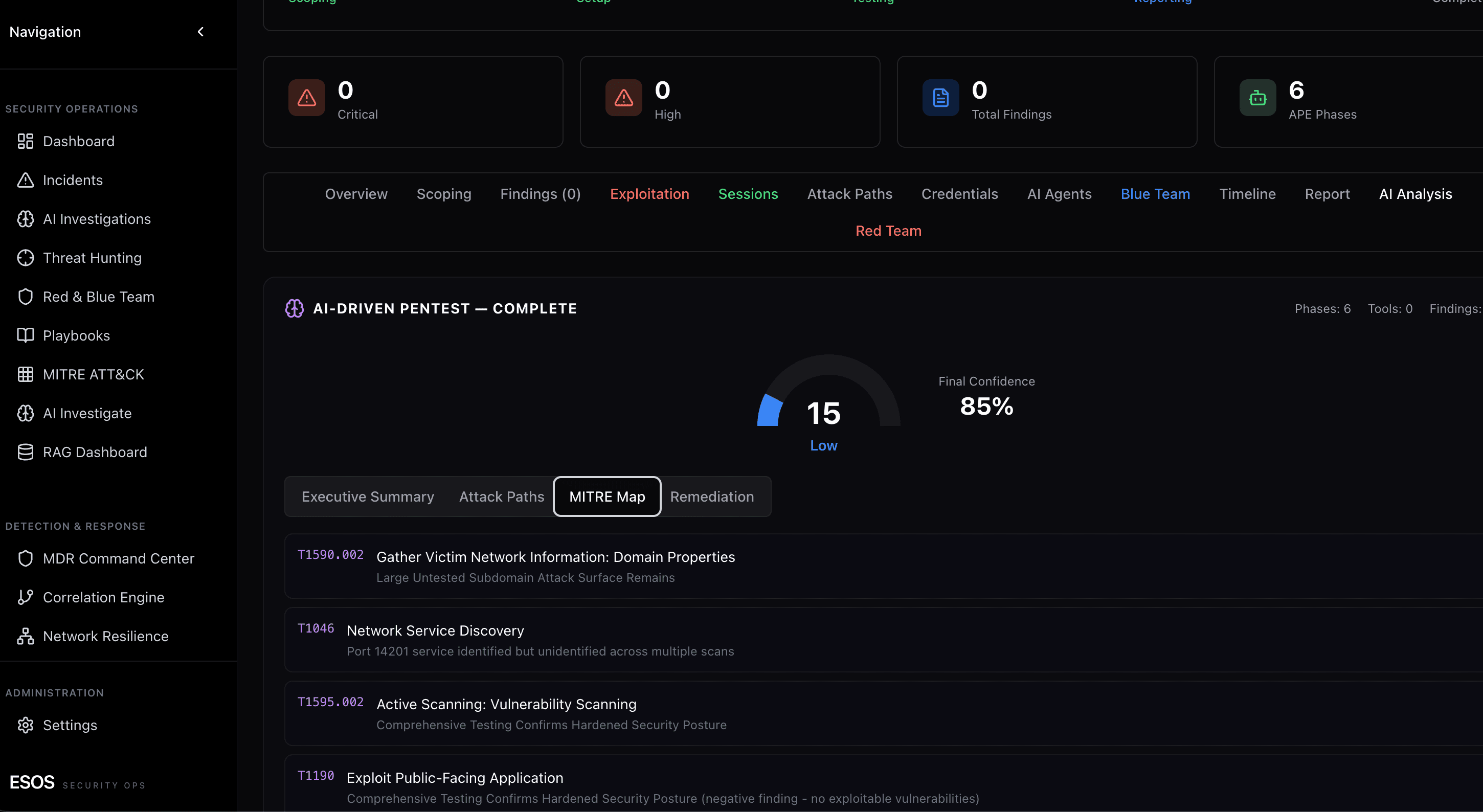 WIT OS APT cockpit — Red Team attack chain + SENTINEL Blue Team defensive analysis
